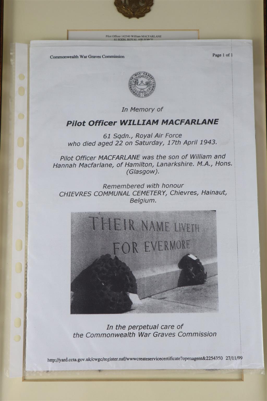 A WWII group of four medals to Pilot Officer 142540 William MacFarlane, 61 Sqdn Royal Airforce,